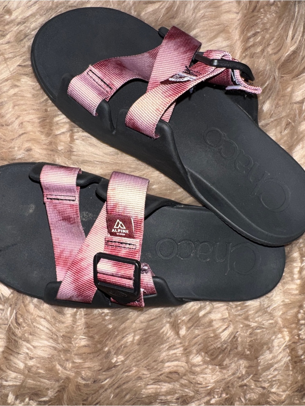 Chaco Alpine Women's Black Sandals with Pink/ Burgundy Gradient Straps, Sz 7 - Picture 1 of 7